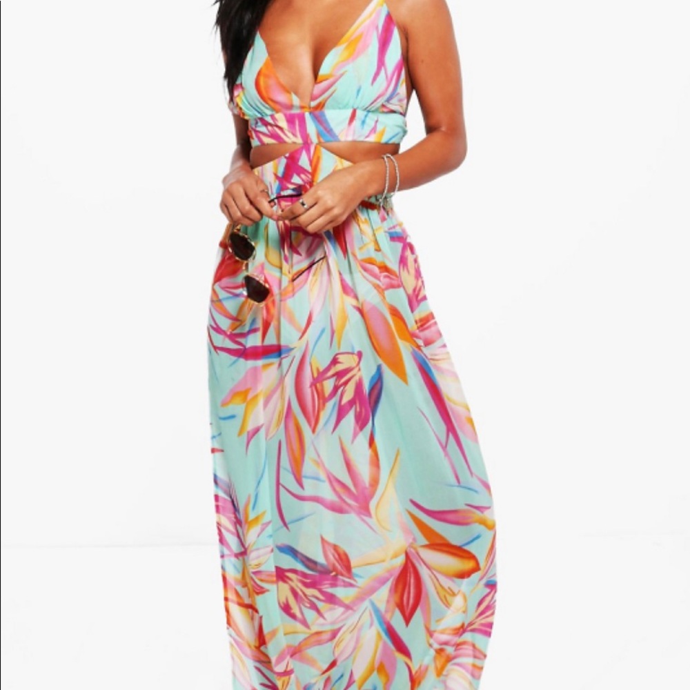 Tropical Leaf Cut Out Beach Dress